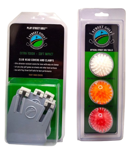 Play Now Package – Right-Hand Street Golf Starter Set with 2 Ultra-Durable Club Head Covers, 4 Attachment Clamps, and 3 High-Bounce Golf Balls – Free Shipping
